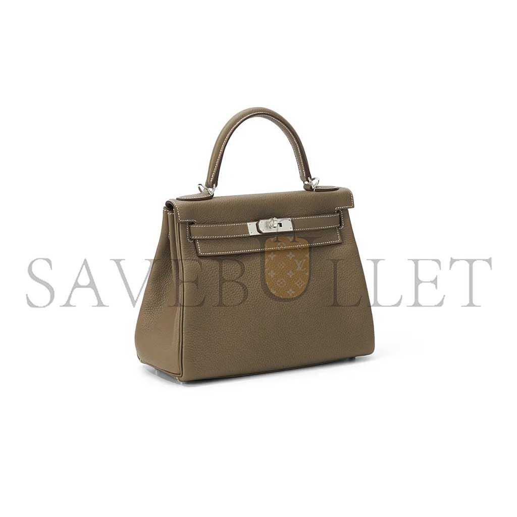 HERMÈS KELLY 25 ELEPHANT GRAY SILVER BUCKLE (25*17*7cm)